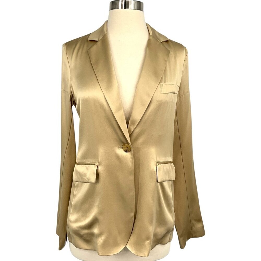 Nili Lotan Sophia Charmeuse Blazer Gold 100% Silk One Button Jacket Size 0